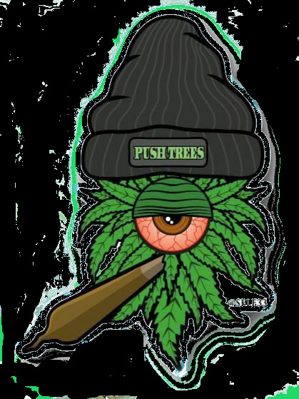 Push Trees! Red Eyed Pot Leaf with a fat spliff / pre-rolled J chillin' under a palm tree says 'Kritik der politischen Okonomie' 